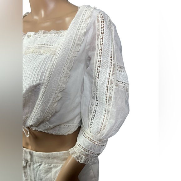 Polo Ralph Lauren Blouse Womens Cream White Lace Cotton Voile Bohemian Cropped - Picture 5 of 14